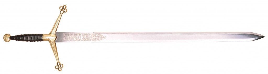 Espada de claymore, fiel reprodución escocesa, empuñadura de cuero negro