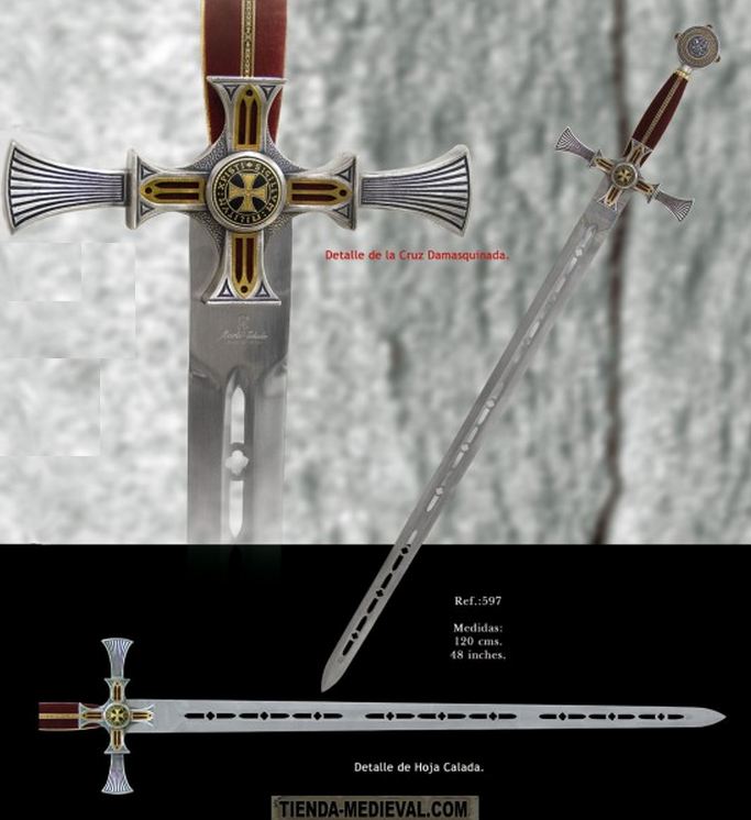 Espada templaria damasquinada2 - Espada Templaria Dasmasquinada