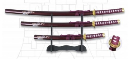 Set katana wakizashi y tanto Lady con soporte