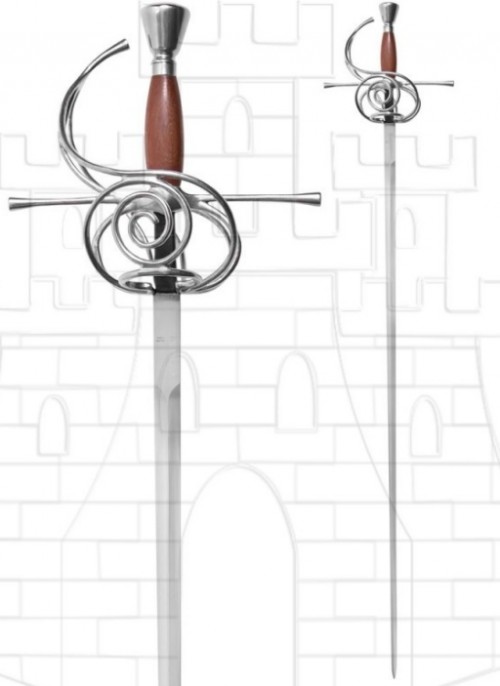 Espada Rapiera funcional empu&ntilde;adura madera - Espadas rapieras o roperas de taza y de lazo