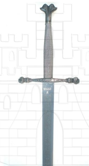 Espada Carlos V hoja rústica grabada - Espadas con acabado rústico