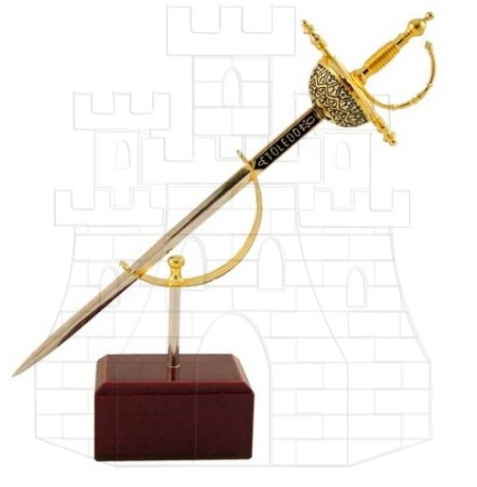 Miniatura Espada Cazoleta Damasquinada - Miniespadas Renacentistas Damasquinadas