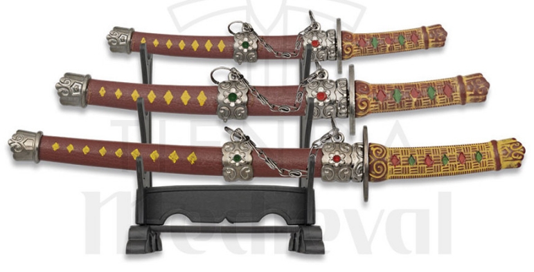 Set 3 Mini Katanas Decorativas Con Soporte