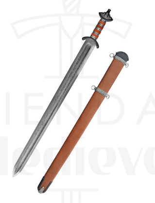 Espada Sajona En Acero Damasco Siglo IX 86 Cm