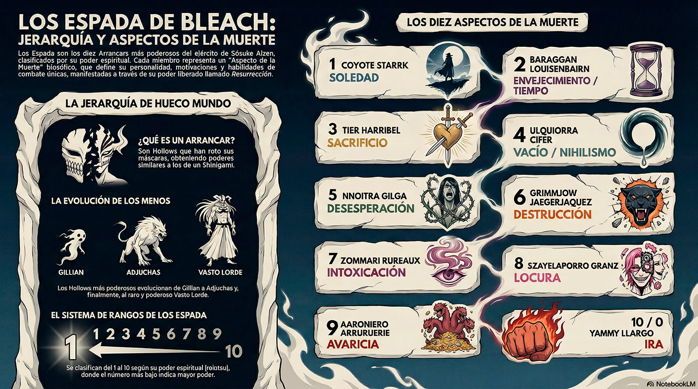 espadas bleach jerarquia aspectos muerte