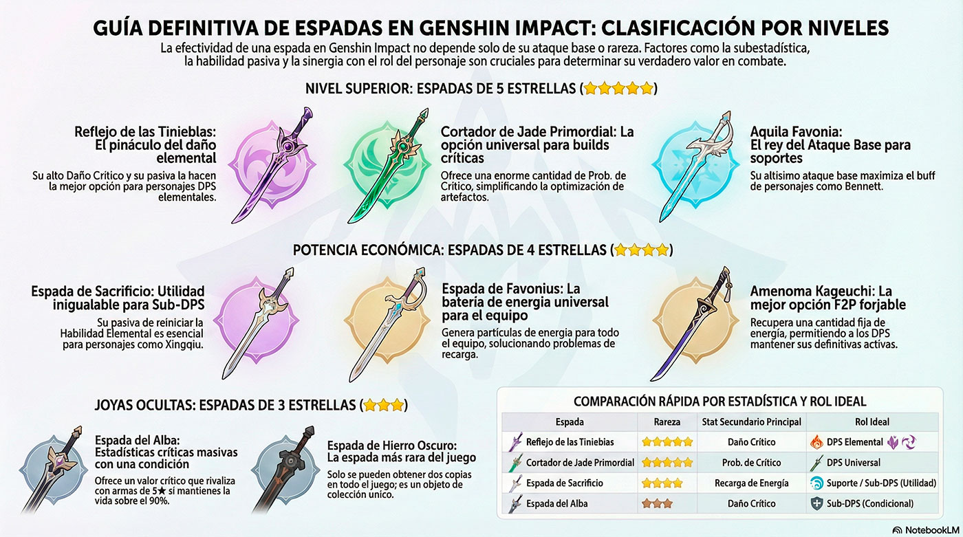 Forjando la Leyenda: La Tier List Definitiva de Espadas en Genshin Impact y el Arte de Equiparlas 3 clasificacion espadas genshin impact