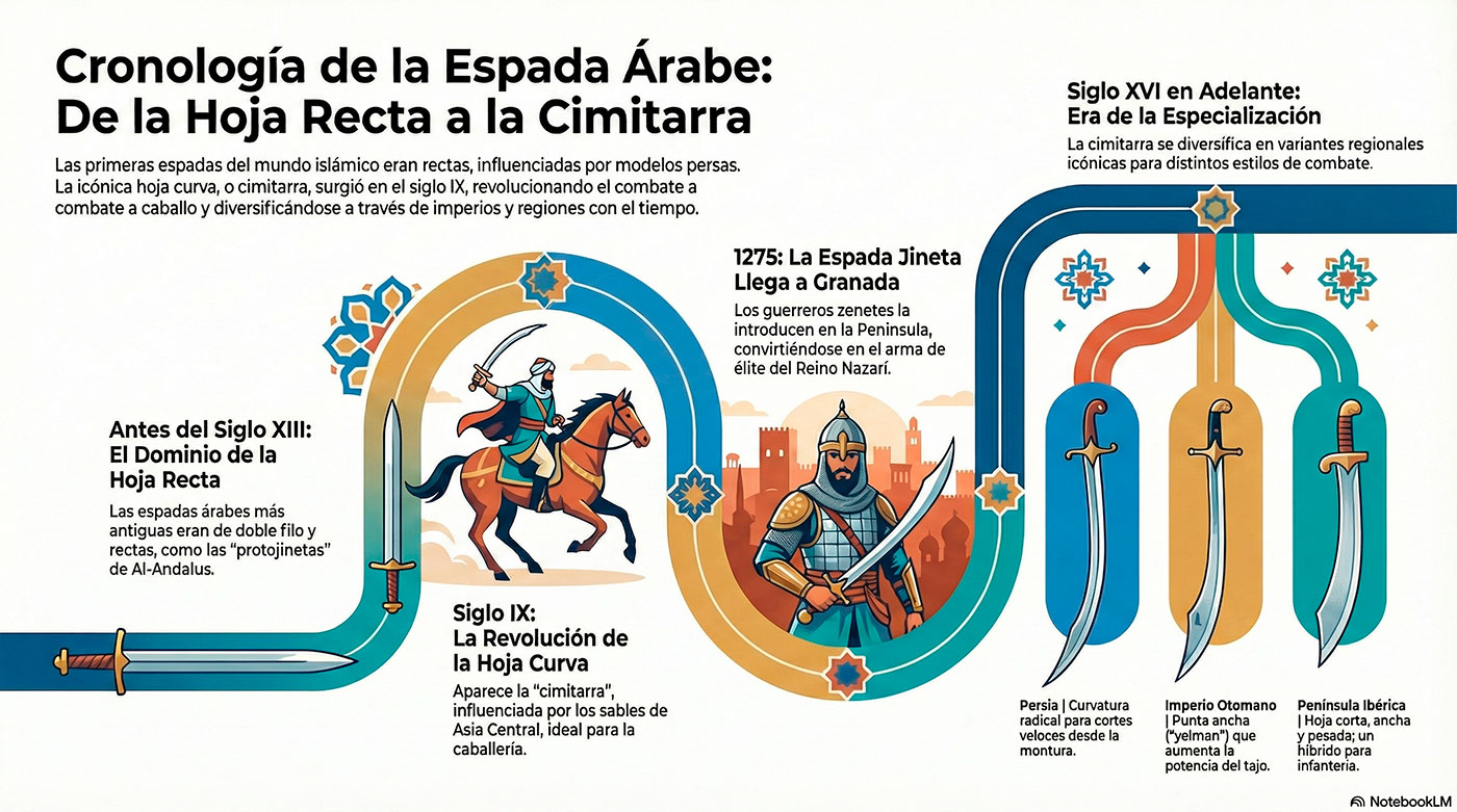 Le 4 spade arabe essenziali: Scimitarra, Alfanje, Kabila e Jineta cronologia espadas arabes - Le 4 spade arabe essenziali: Scimitarra, Alfanje, Kabila e Jineta
