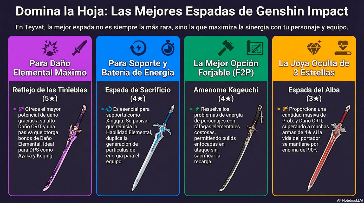 Forjando la Leyenda: La Tier List Definitiva de Espadas en Genshin Impact y el Arte de Equiparlas 2 mejores espadas genshin impact