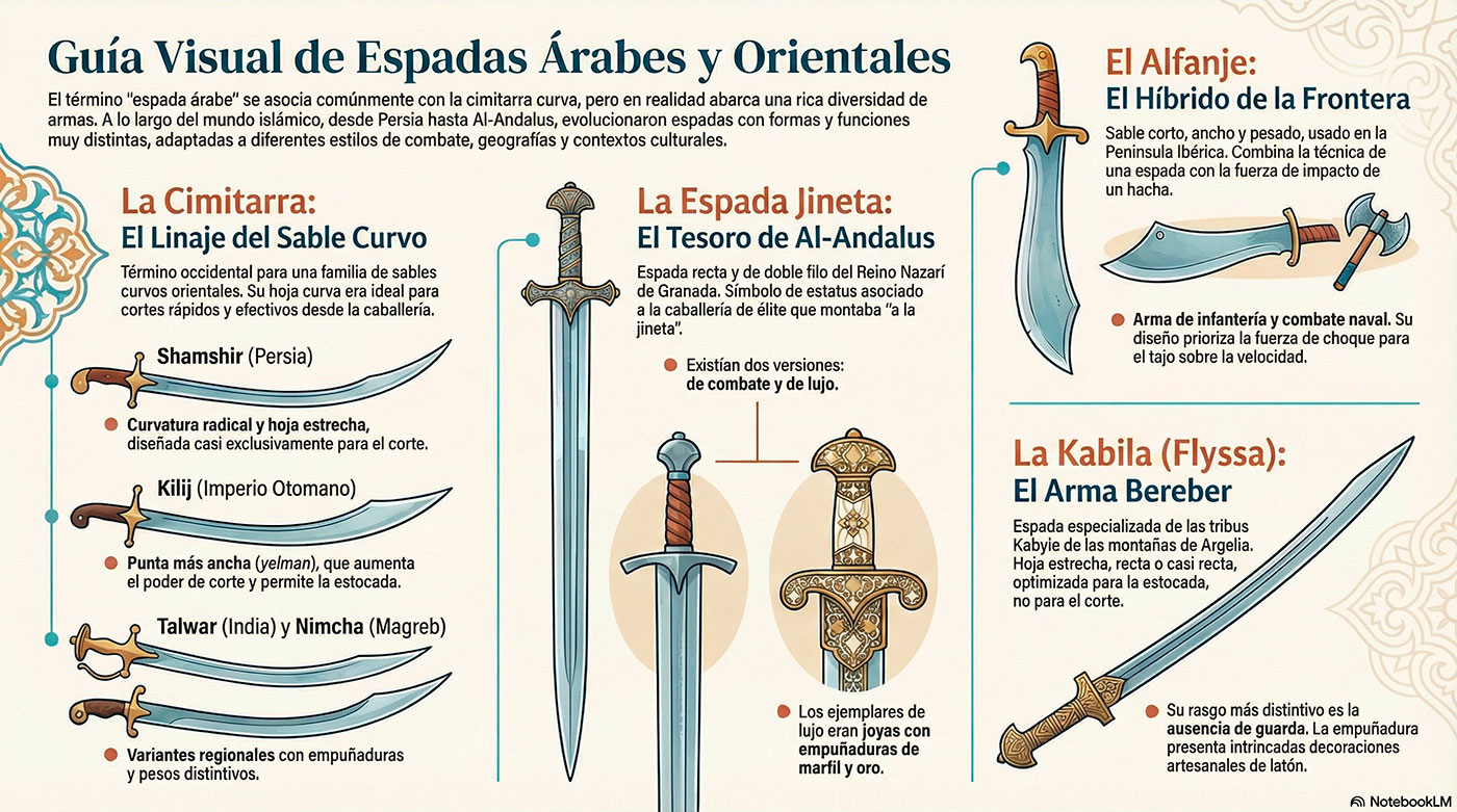 Le 4 spade arabe essenziali: Scimitarra, Alfanje, Kabila e Jineta tipos espadas arabes - Le 4 spade arabe essenziali: Scimitarra, Alfanje, Kabila e Jineta