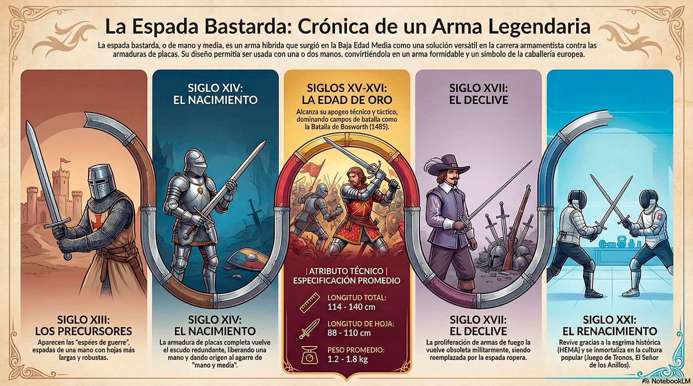 Historia de la espada bastarda: El arma versátil que cambió la caballería 2 espada bastarda infografia